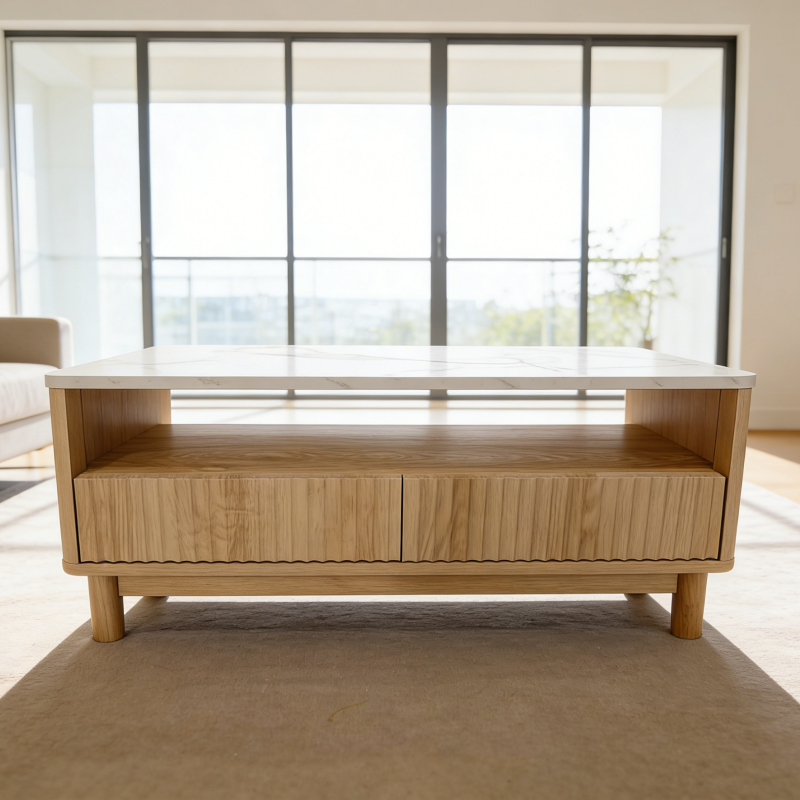 Minimalist Coffee Table for Living Room, Modern Simple Center Table with Clean Line Design