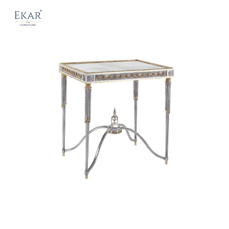 Italian - Style Living Room Side Table: Ornate Metal Frame, Decorative Detailing, Elegant Accent for Luxurious Spaces