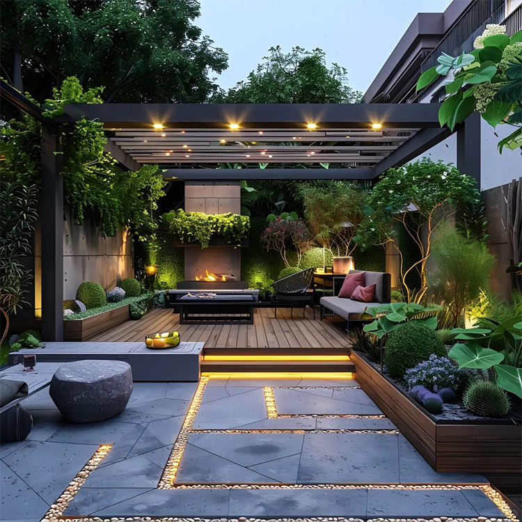 Maplemiles Intelligent Modern Electric Aluminum Pergola With Bioclimatic Louver Slat Pavilion Waterproof &amp; LED Optional