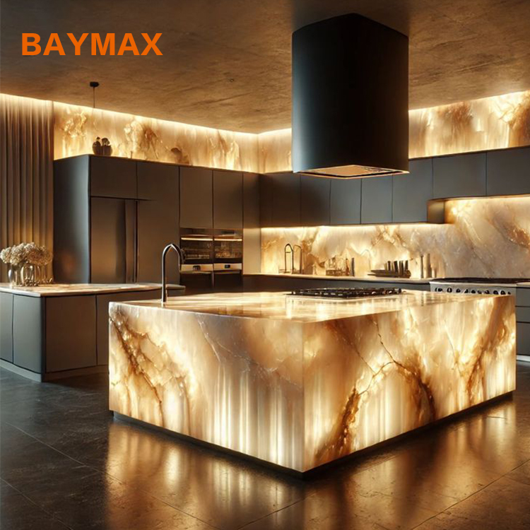 Modular Kitchen Joinery LED Light Marble Storage Island Table And Counter Cabinet
