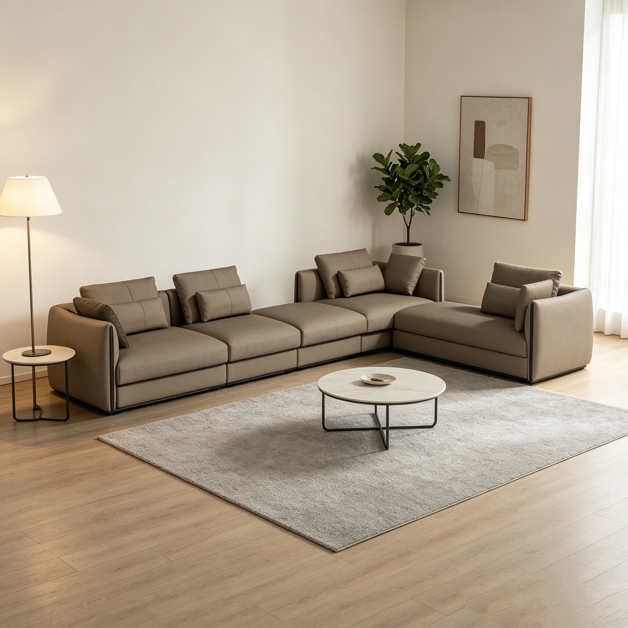 Minimalist Stylish Square Sofa Genuine Leather Cover Sponge Sleek Design for Modern Living Spaces Durable Eco-Friendly Family