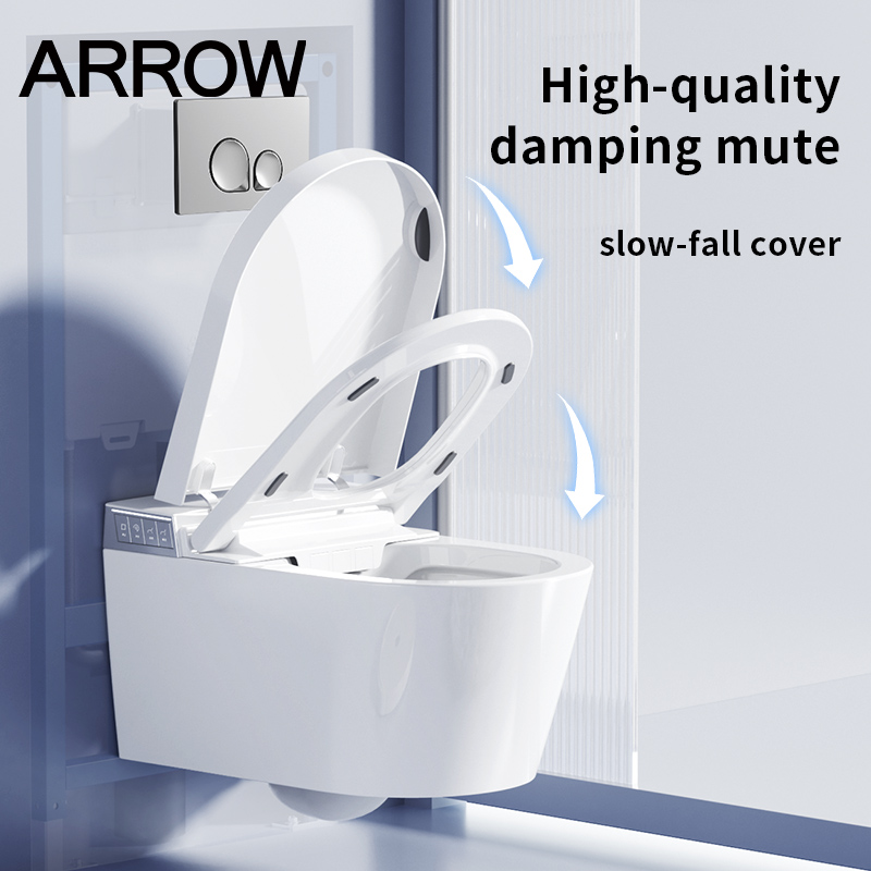 Wall-Mounted Ceramic Smart Toilet Bowl With Remote Control Heated Seat &amp; Night Light-Modern Bathroom Sanitary Ware