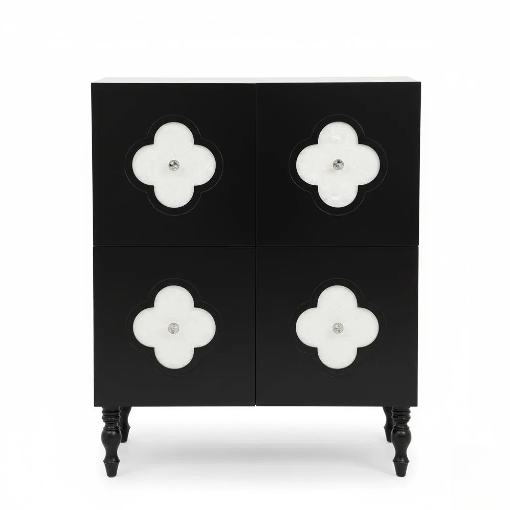 Luxury Black Wooden Accent Cabinet with Decorative Drawers for Bedroom Storage Furniture