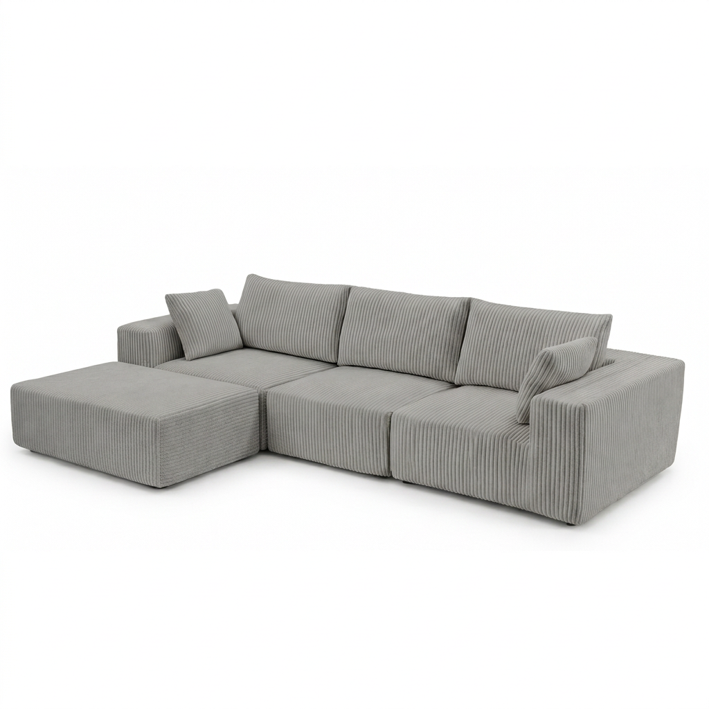 HUATEAN 108" Modular L-Shape Sectional Sofa With Deep Seat PU Material Modern Design For Bedroom (Beige)