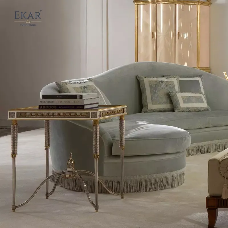 Italian - Style Living Room Side Table: Ornate Metal Frame, Decorative Detailing, Elegant Accent for Luxurious Spaces