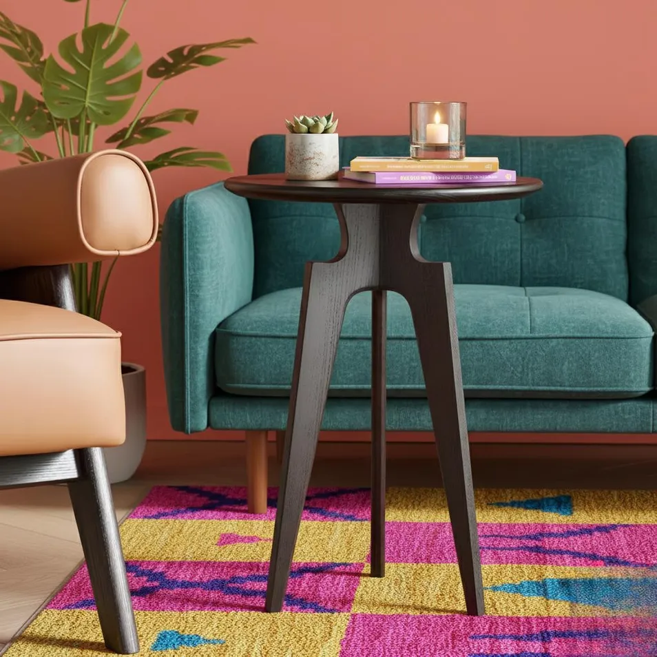 Modern Accent Round End Table Solid Wood Living Room Decorative Side Table