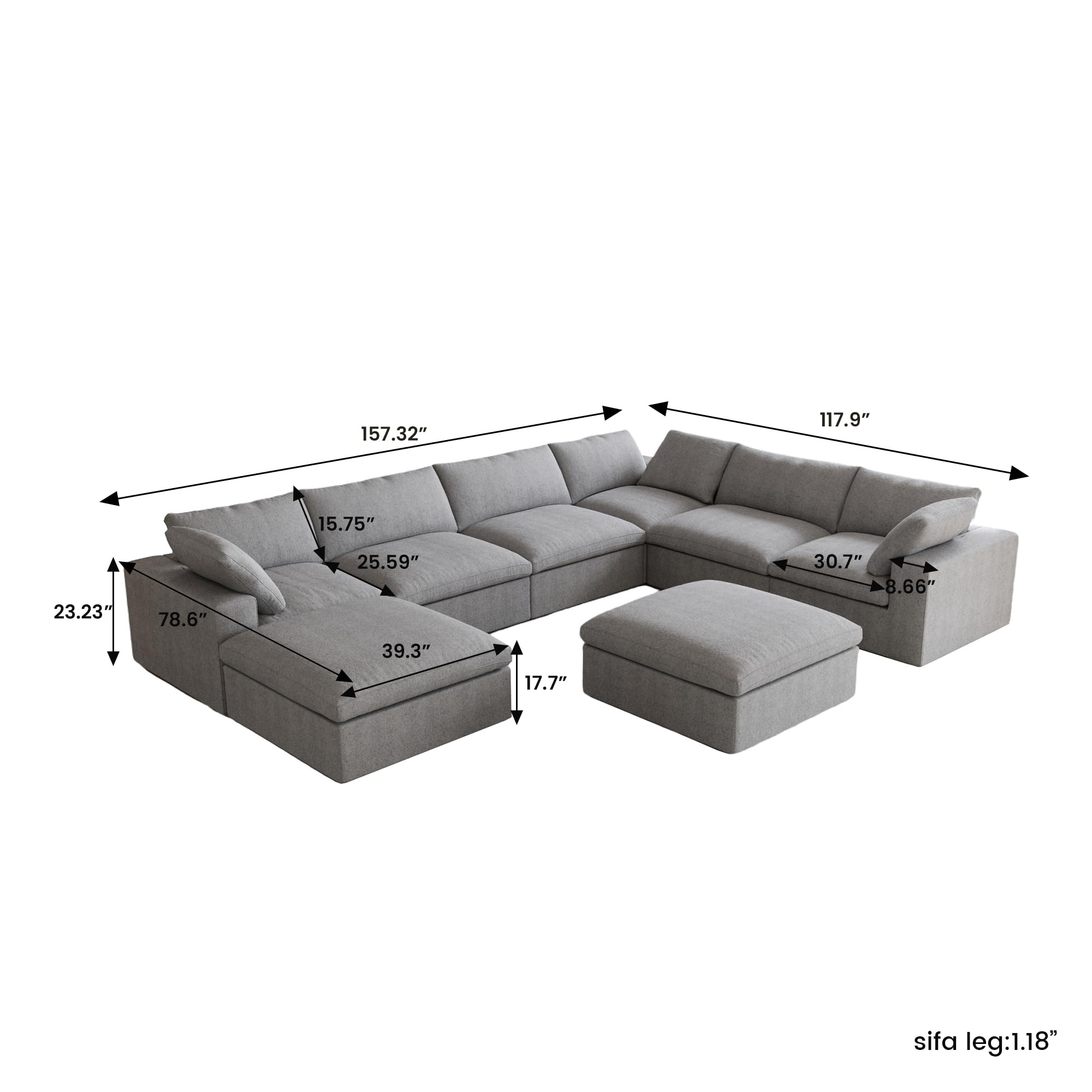 VOXHOME Living Room Apartment Hotel Furniture Soft Cloud Sofa Nordic White 3 4 5 6 7 8 Seater Modular Sectional Couch Sofa Set