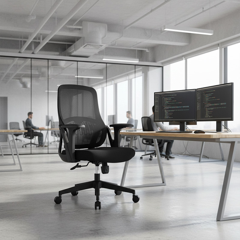 High Back Grey Frame Chair with Lifting Headrest Low Price Swivel Staff Task Chair for Long Working Time with Lumbar Support