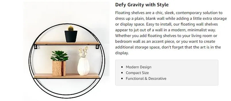 Decorative Wall Accent Floating Shelf Details