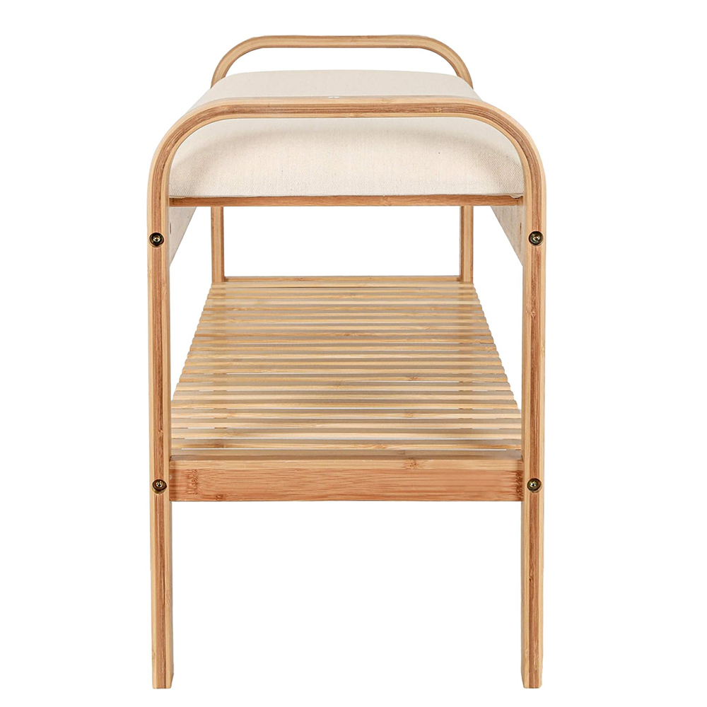 Natural Bamboo Modern Multifunction Double Tier Entryway Bench Shoe Rack with Storage Shelf for Hallway Bathroom Living Room