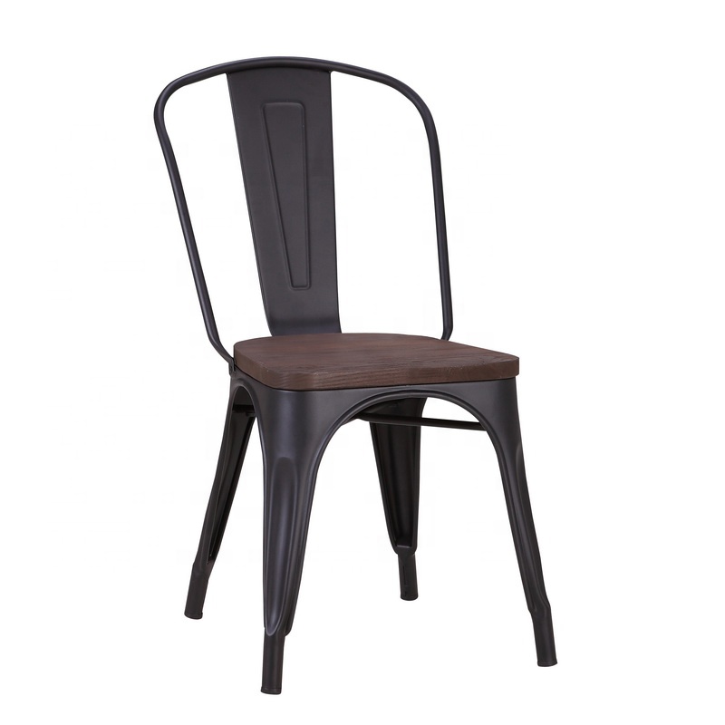 Industrial Elm Wooden Seat Iron Frame Stackable Bistro Dining Chair For Home Furniture Hotel Bar Kitchen &amp; Gym