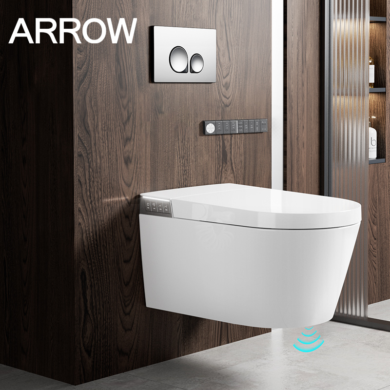 Wall-Mounted Ceramic Smart Toilet Bowl With Remote Control Heated Seat &amp; Night Light-Modern Bathroom Sanitary Ware