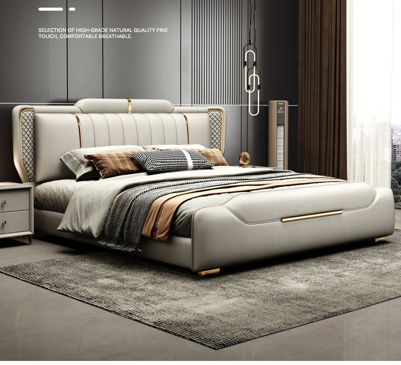 Modern King Size Home Bedroom Furniture Sets Queen Soft Bed King Wooden Frame Factory Direct No-Wash Design Revolving Storage