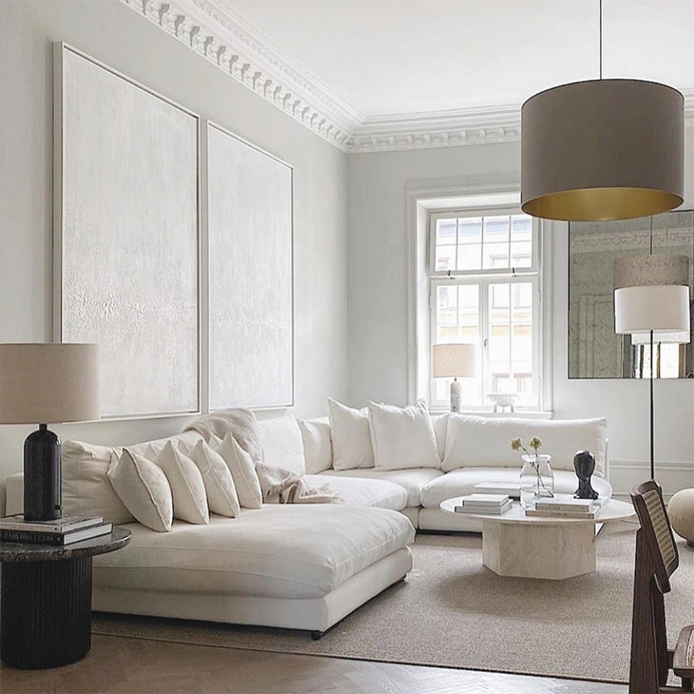 Modern Customized Living Room Furniture White Linen Module Sofa Feather Comfortable Sectional Couch
