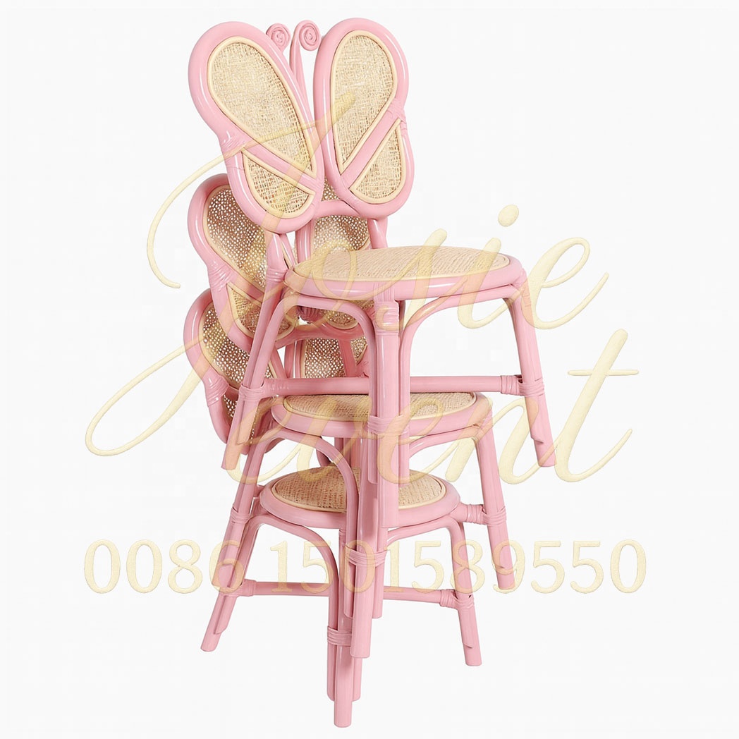 Butterfly Back Kids Rattan Chair Pink Frame with Natural Woven Seat