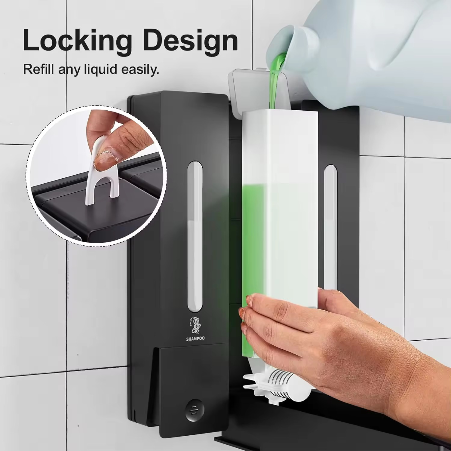 400ml Luxury 3-in-1 Wall Mount Liquid Hand Soap Dispenser Shampoo Conditioner Holder Bathrooms No Drilling Required 3 Bottle