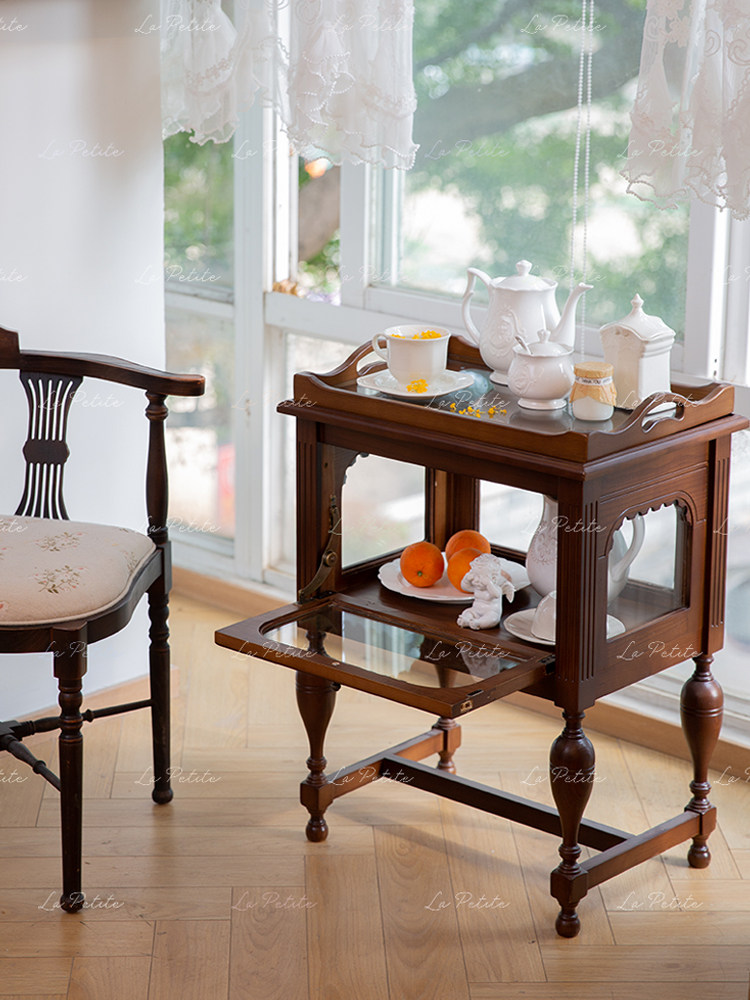 La Petite Solid Wood Vintage Tea Cabinet Living Room Sofa Side Table Bedroom Study Decoration Display Storage Home Furniture