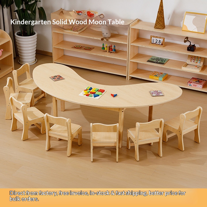 Daycare Center Nursery Kindergarten Furniture Montessori Preschool Furniture Moon Shape Kids Table and Chairs for Preschool