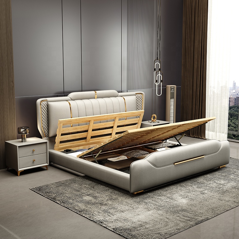 Modern King Size Home Bedroom Furniture Sets Queen Soft Bed King Wooden Frame Factory Direct No-Wash Design Revolving Storage