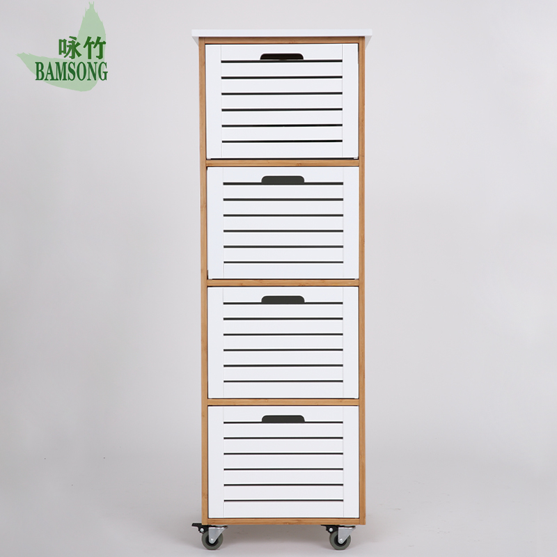 Mobile 4 Drawer Bamboo Rolling Cart A Versatile Storage Cabinet With Wheels For Kitchen Bathroom Bedroom And Home Office