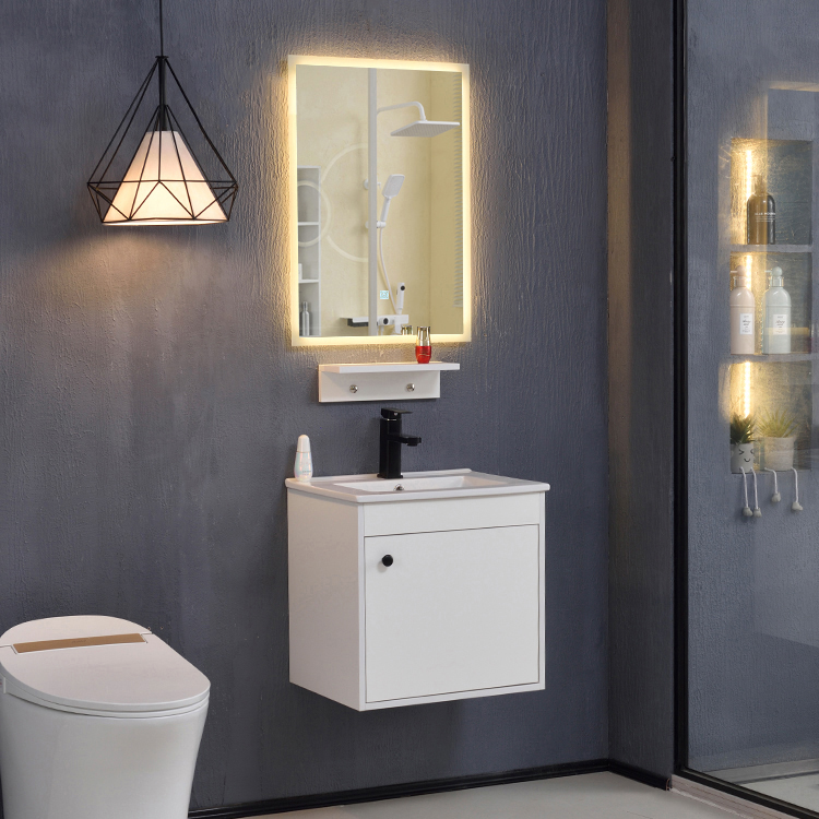 Modern Bathroom Vanity Set with Ceramic Basin Water Resistant Solid Wood Furniture