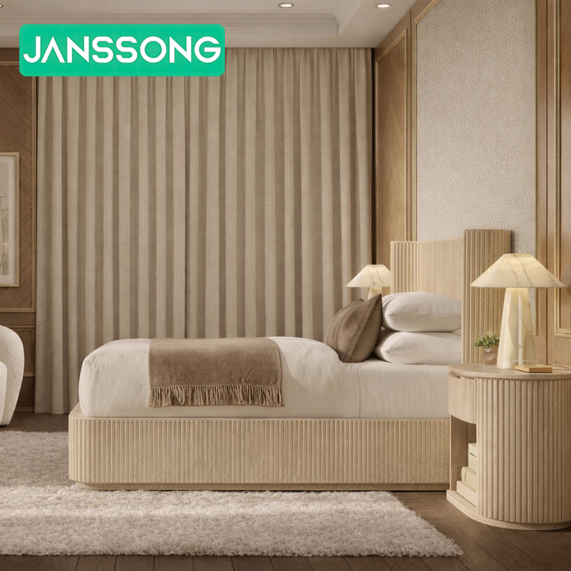 Luxury Modern Bedroom Furniture Set Villa Resort Room Solid Wood Bed Hotel Bedroom Wooden Bed Indoor Frame Furniture Set