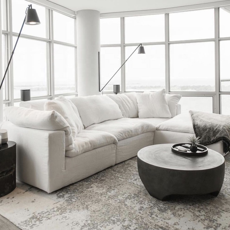 Module Sofa Single Seat White Duck Feather Fabric Linen Removable Cover Sectional Sofa Couch