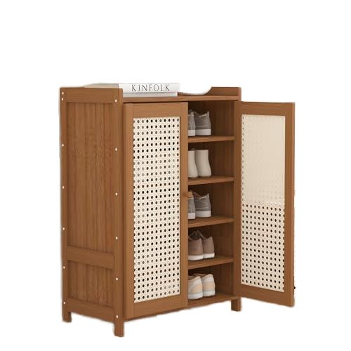 Large 6-Tier Bamboo Shoe Rack Cabinet Convertible Extendable Doors Modern for Home Gym Entryway Hallway Shoe Storage