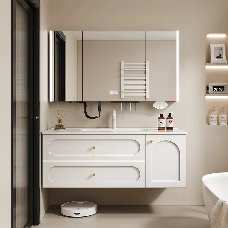 Sintered Stone Illuminated Finish Modern Design Bathroom Vanity Cabinet With Mirror