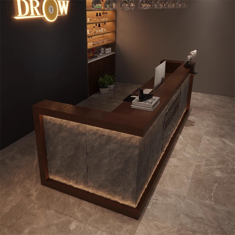 Retro Industrial Style Wood Multi-Purpose Desk Billiard Bar Counter Cashier Gym Game Room Hotel Bed Breakfast Company Front
