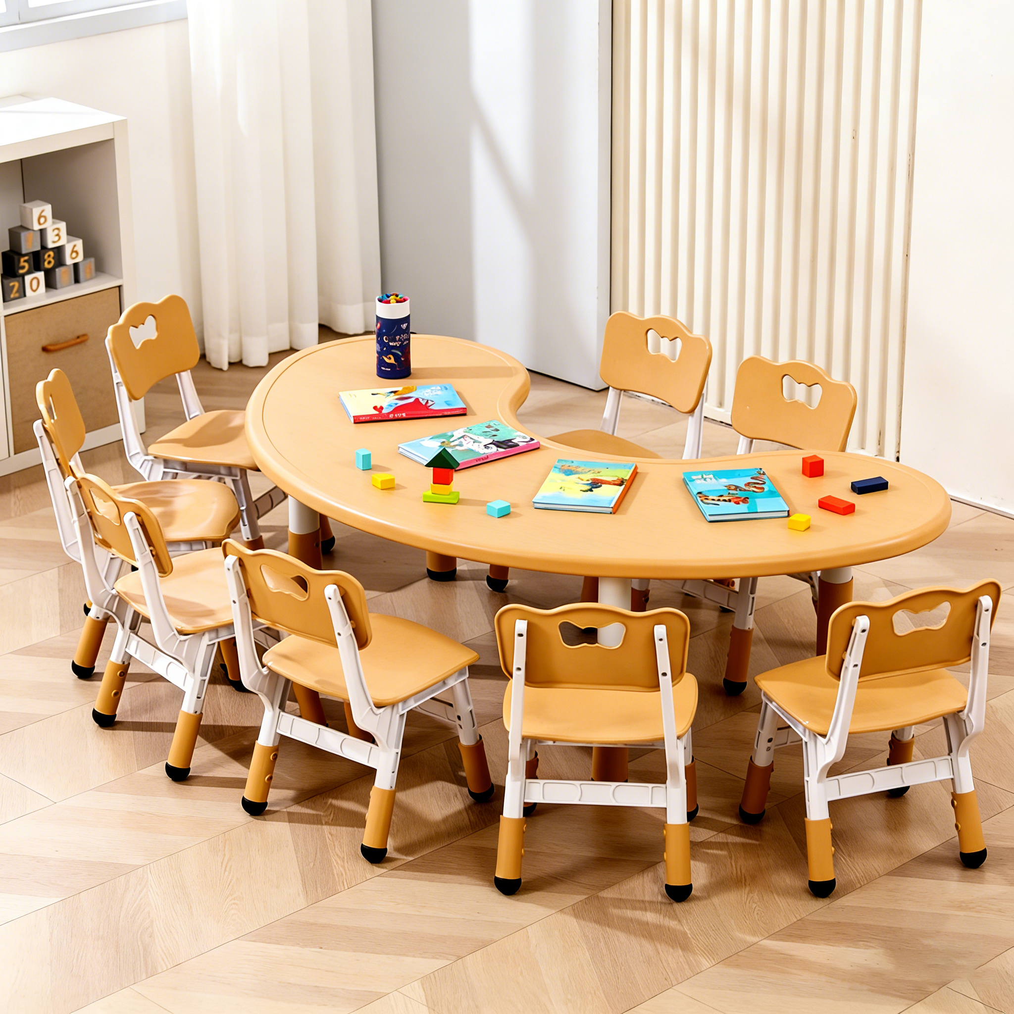 Modern School U-Shaped Preschool Table Chair Set for Kids Early Learning in Kindergarten &amp; Daycare