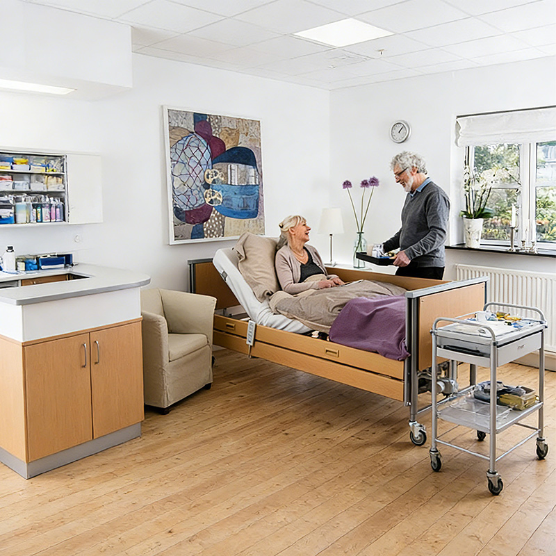 High Quality 3 Functions Standing Electric ICU Nursing Bed Heathcare Furniture Hospital Wooden Adjustable Bed with Mattress and Frame