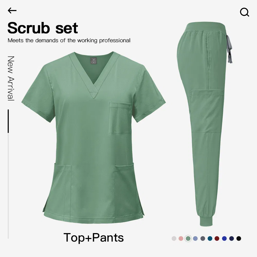 OEM Men/Women's Medical Surgical Uniform Set Breathable Hospital Nursing Scrubs Short Sleeve Top Jogger Pants Made Woven Fabric