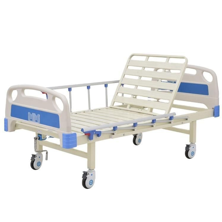 Hot Sell Hb-M1-G023 Manual Semi-Fowler Medical Single Crank ICU Bed 1 Crank Hospital Bed Clinic Care Medical Bed Patient Nursing Bed with ABS Head Foot Board