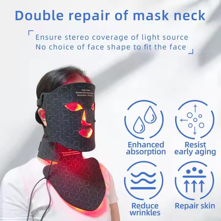 Custom Logo 850nm Skin Care Best Near Infrared Nir Photon 830nm 630 660nm Silicon LED Face Facial Mask Neck Red Light Therapy Beauty Mask