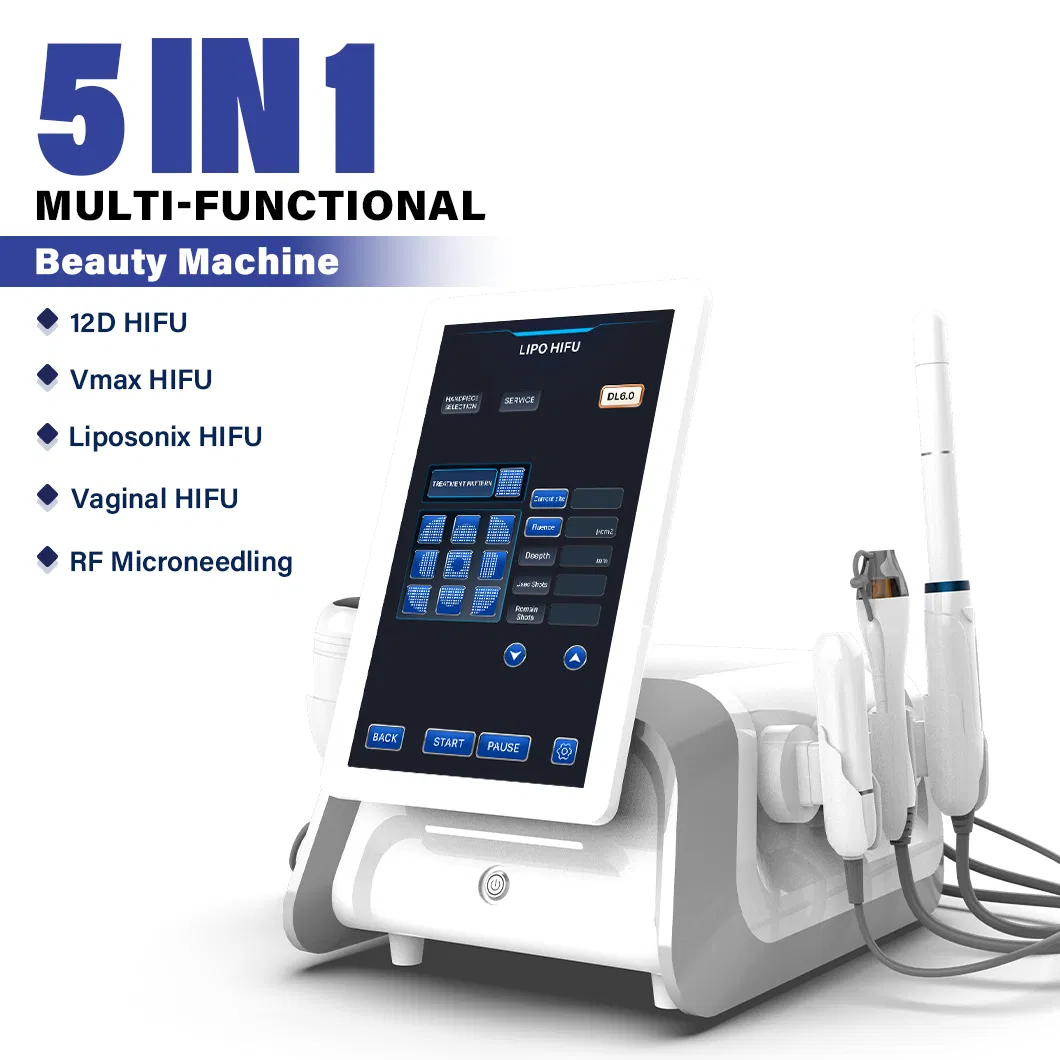 The Latest 12D Hifu Radiofrequency Skin Rejuvenation Whitening Painless Ice Titanium 5 in 1 Hifu Wrinkle and Fat Reduction Beauty Machine