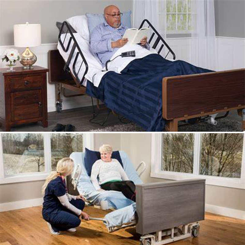 High Quality 3 Functions Standing Electric ICU Nursing Bed Heathcare Furniture Hospital Wooden Adjustable Bed with Mattress and Frame