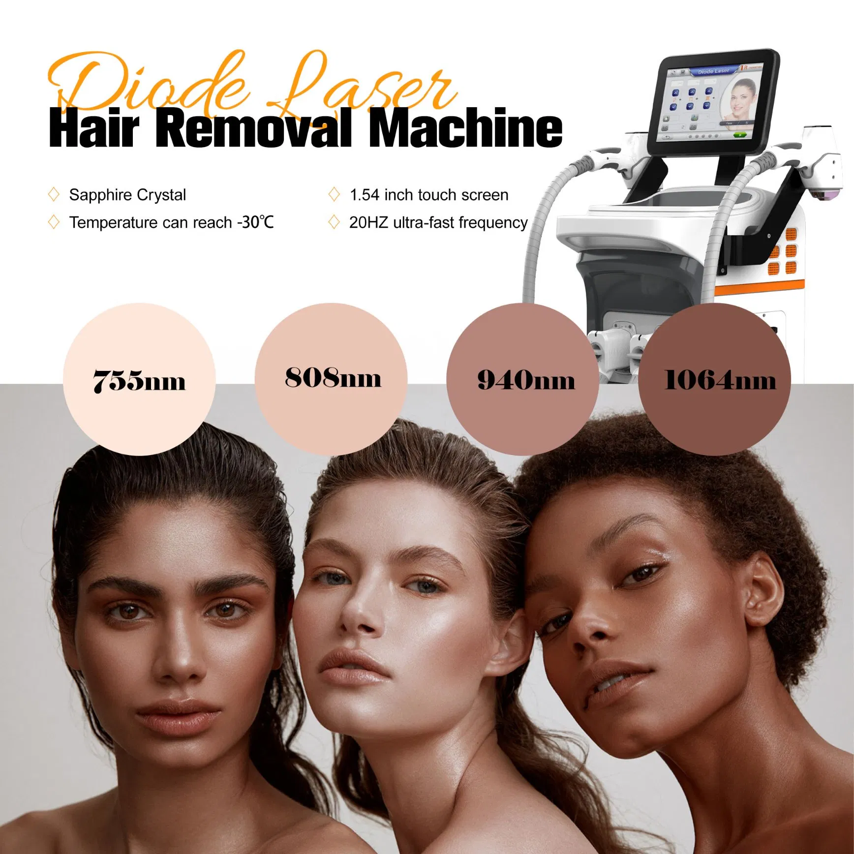 2026 Painless 4 Waves Diode Laser Hair Removal Machine 755 808 940 1064 Nm Ice with CE Approved Ice Stationary Painless Beauty Hair Removal Laser Salon