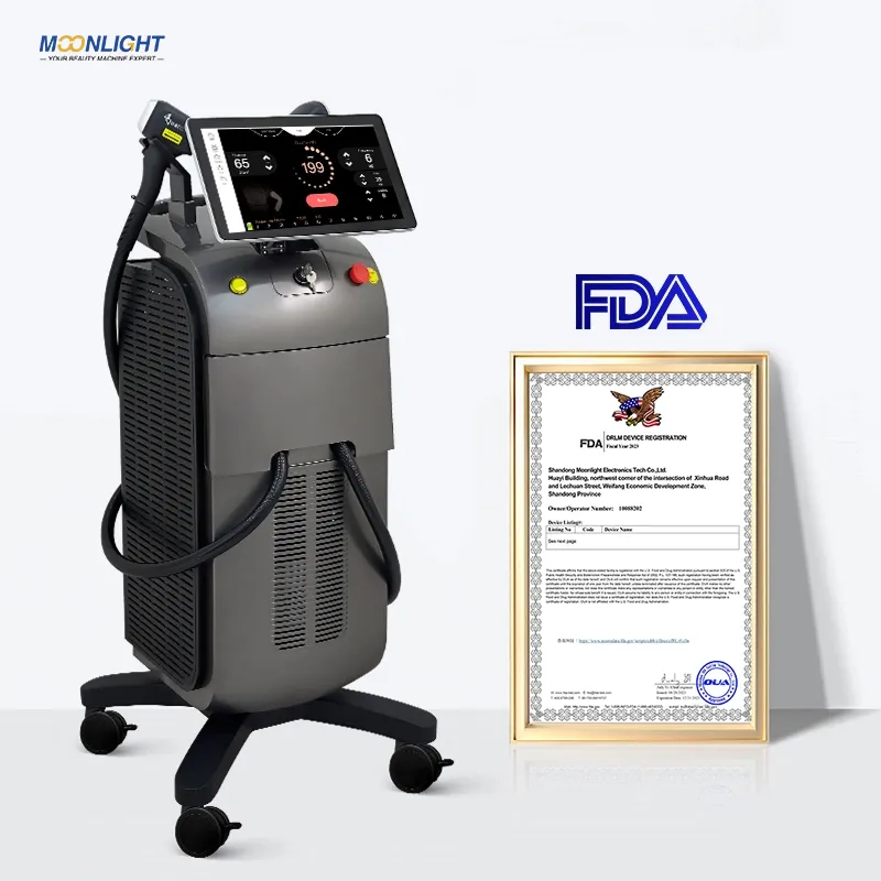 Professional Salon Beauty Equipment with 4-Wavelength Diode Laser for Permanent Hair Removal Using 755nm 808nm 940nm 1064nm Technology and Titanium Ice Cooling