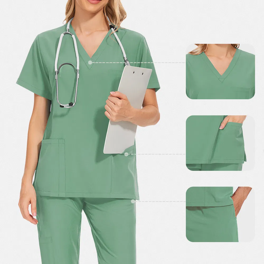 OEM Men/Women's Medical Surgical Uniform Set Breathable Hospital Nursing Scrubs Short Sleeve Top Jogger Pants Made Woven Fabric