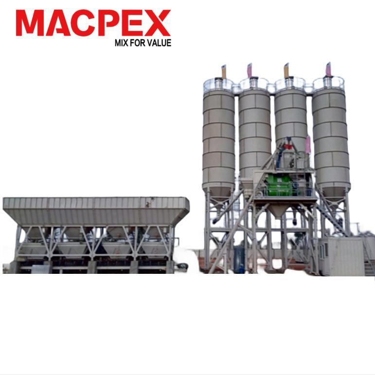 Red Concrete Batching Plant with Twin Shaft Mixer