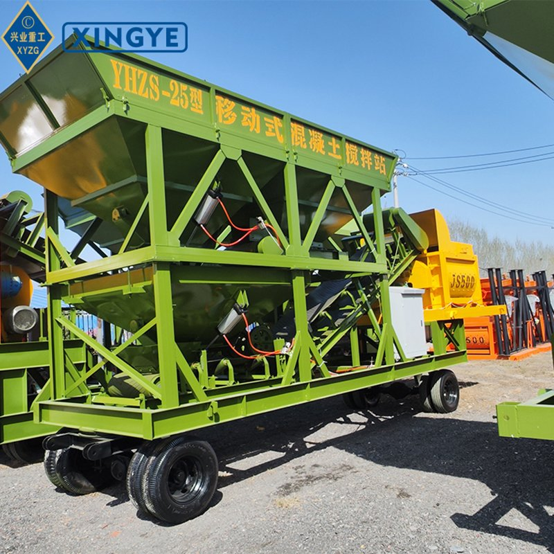 Compact 25m3/H Mobile Concrete Batching Plant on Wheels