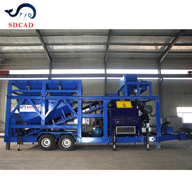 a Compact Concrete Batching Plant Mobile with 25 M3/H Capacity and Electric Power System for Small Projects.