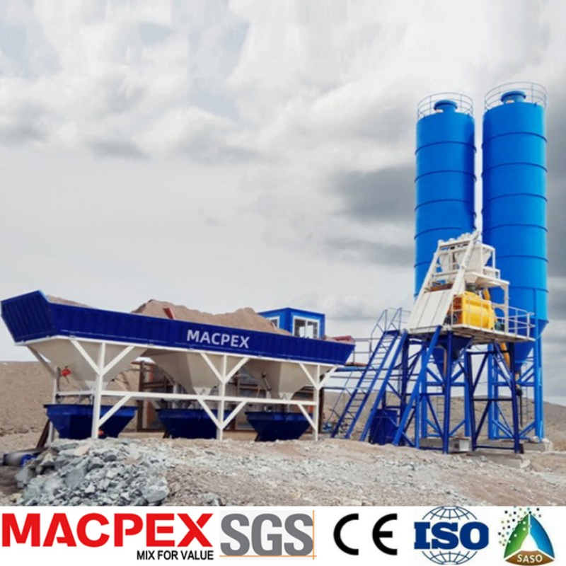 Red Concrete Batching Plant with Twin Shaft Mixer