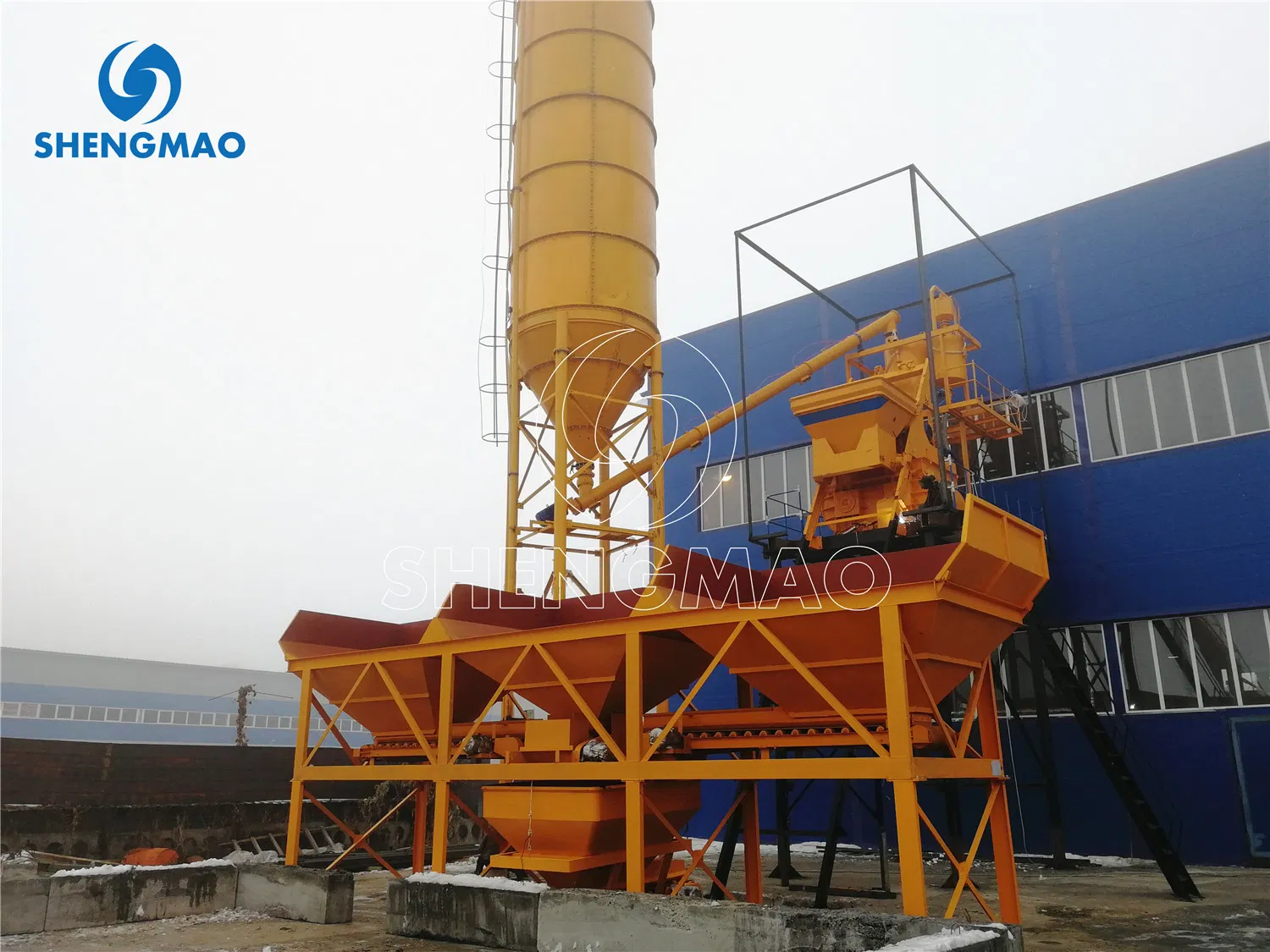 Hzs Stationary Concrete Batching Plant Beton Concrete Cement Fly Ash Mixing Plant
