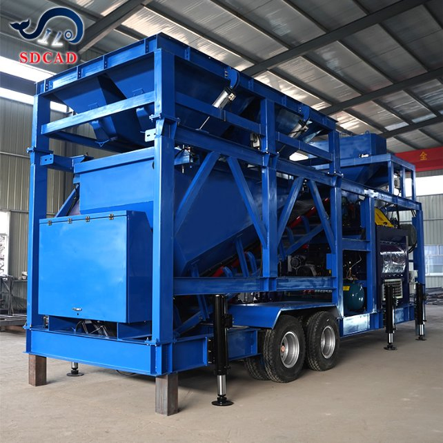 a Compact Concrete Batching Plant Mobile with 25 M3/H Capacity and Electric Power System for Small Projects.
