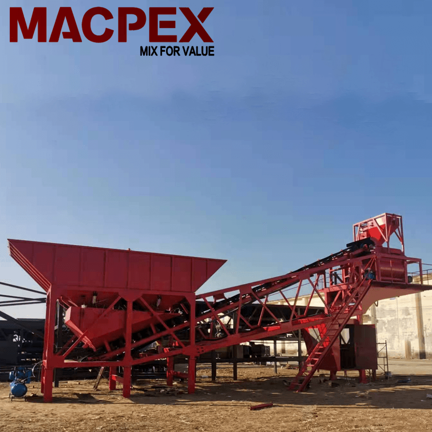 Mobile Mini Batching Plant with Concrete Twin Shaft Mixer for Ready Mix