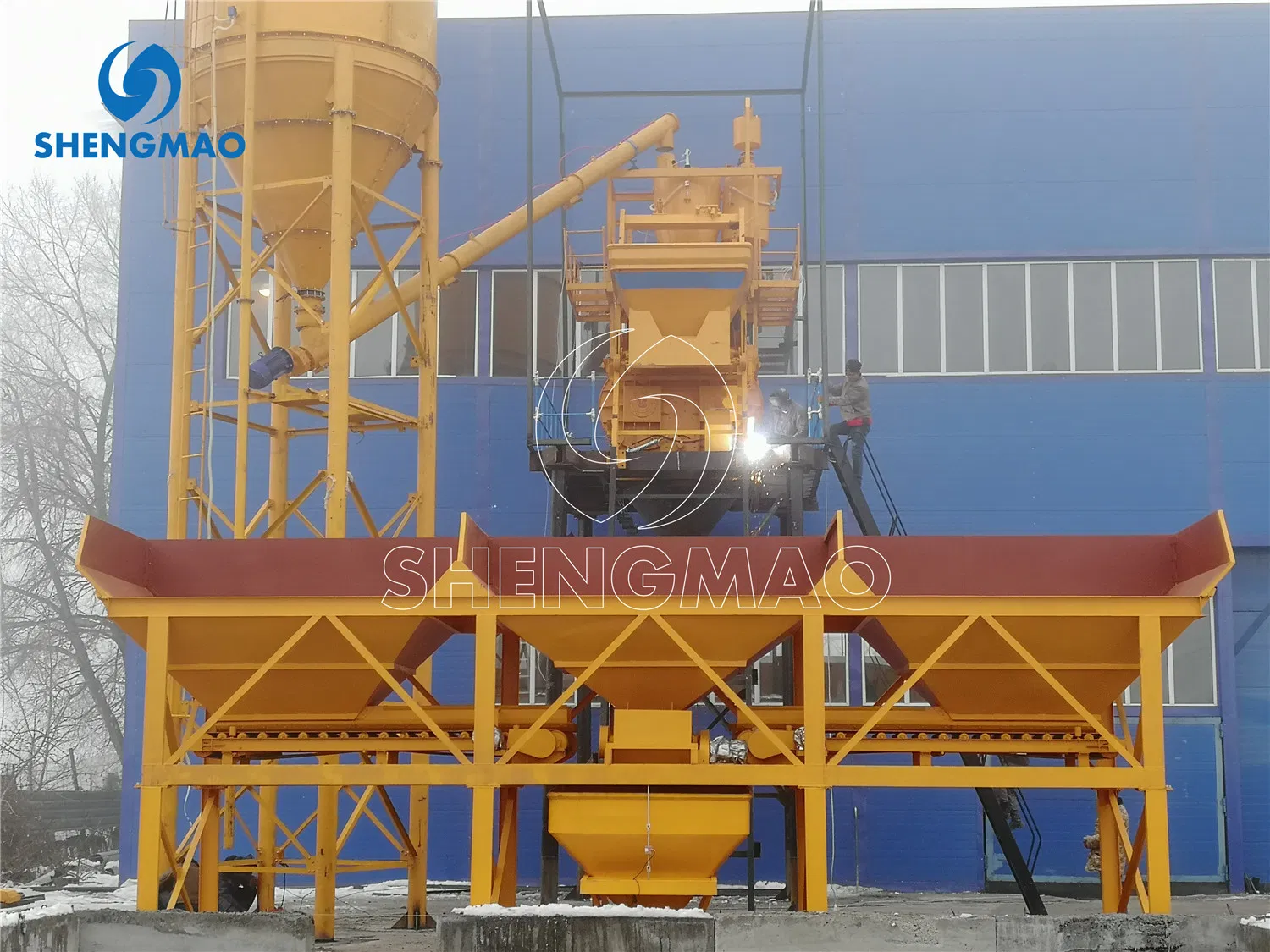Hzs Stationary Concrete Batching Plant Beton Concrete Cement Fly Ash Mixing Plant