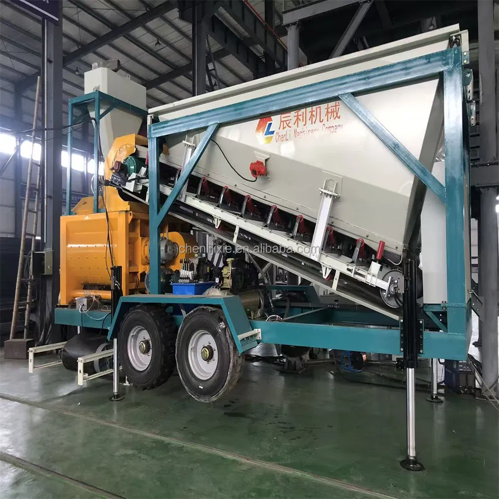 Mini Small Simple Compact Mobile Trailer-Mounted Concrete Mixing Batching Plant