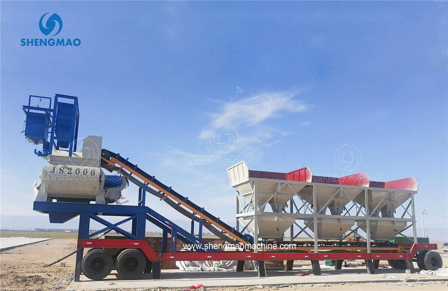 Yhzs50 50m3/H Mobile Concrete Batching Plant with Js1000 Twin Shaft Mixer